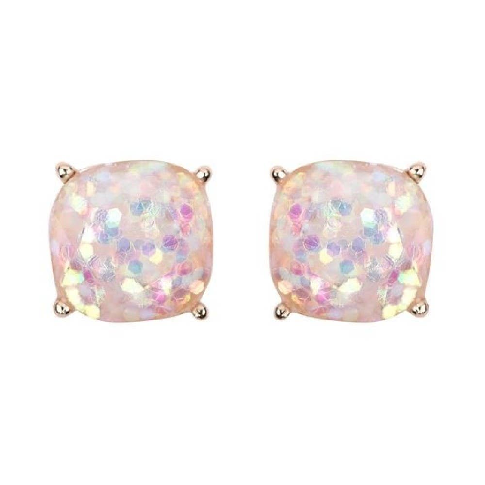 DOBBI - Wholesale Stud/Post Earrings - FACETED GLITTER CUSHION ACRYLIC POST EARRINGS6