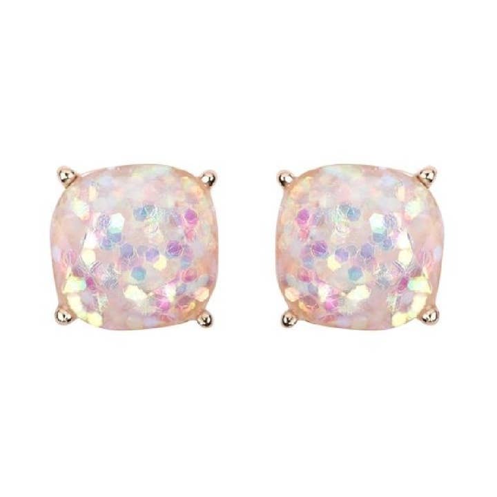 DOBBI - Wholesale Stud/Post Earrings - FACETED GLITTER CUSHION ACRYLIC POST EARRINGS6