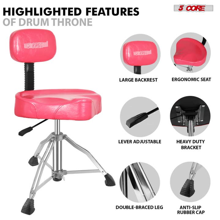 K Cube Inc - Wholesale Musical Instrument - 5 Core Drum Throne Backrest 4" Padded Adjustable 441Lb Stool7