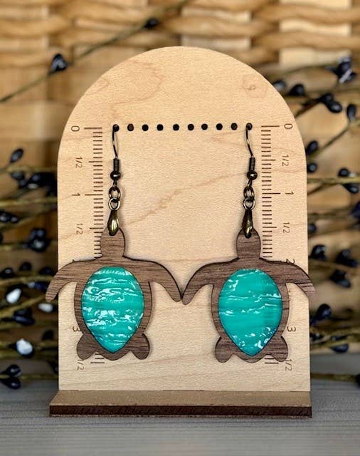 SHY Designs, LLC - Wholesale Dangle Earrings - Sea Turtle Earrings, Wood and Acrylic Inlay Beach Earrings