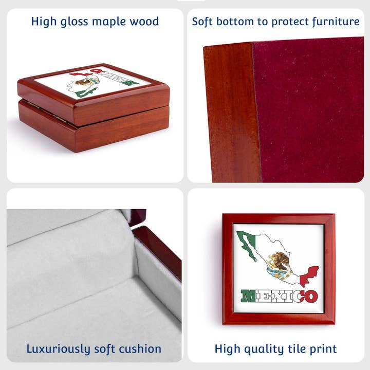 3dRose - Wholesale Jewelry Box/Organizer - 3dRose, Mexican flag in the outline map and letters for Mexico., Jewelry Box6