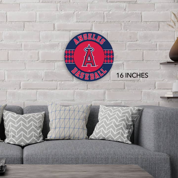 MLB Los Angeles Angels Argyle 16inc Circle Wall Art for wholesale by Fan Creations