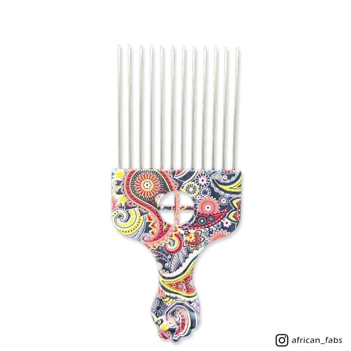 AfricanFabs - Wholesale Hair Brush/Comb - Afro Comb - Hair Volume comb for Curly and Afro hair - Wide tooth comb with print