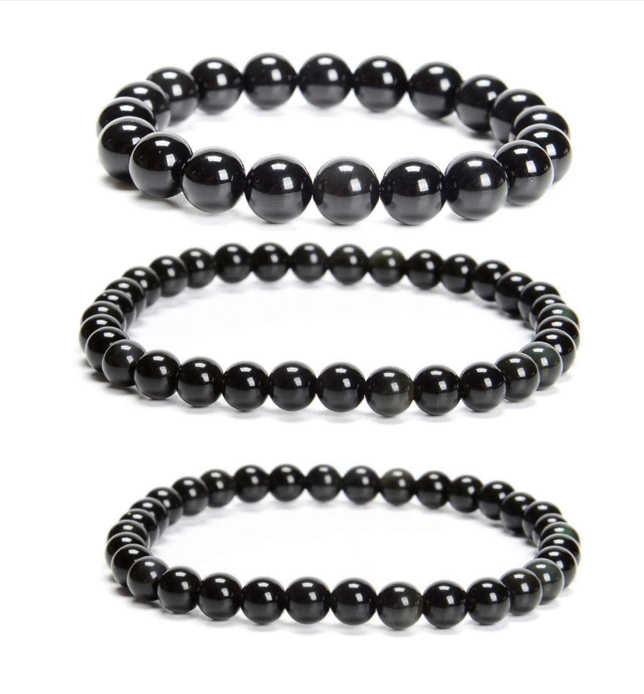 CRCBEADS - Wholesale Beaded Bracelet - Rainbow Obsidian Smooth Round Beads Bracelet 6mm 8mm 10mm 7.5'' Length 3 PCS/Set
