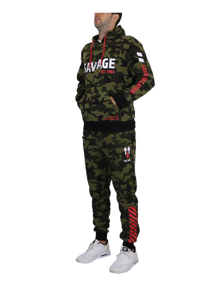 Galaxy By Harvic - Wholesale Lounge Set - Men's - Men's Fleece Hoodie & Jogger Set - SAVAGE CAMO7