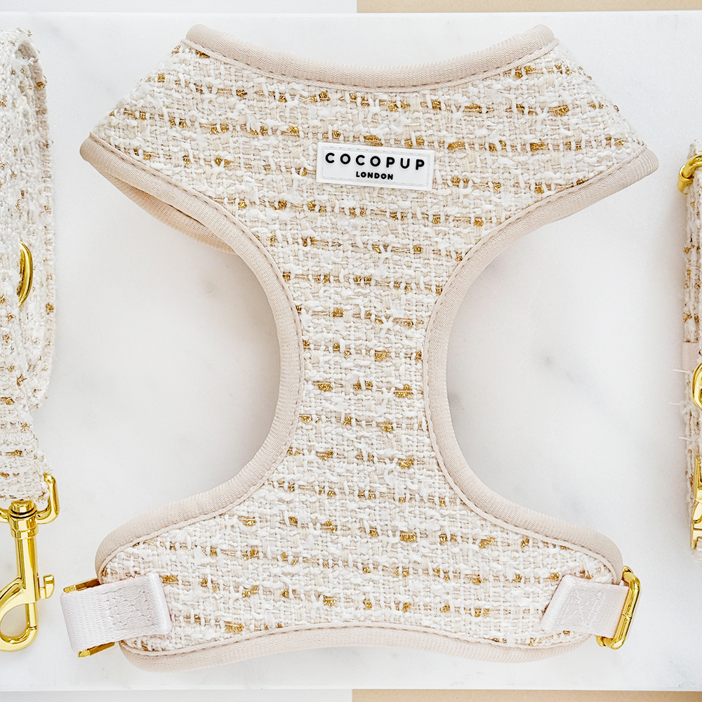 Cocopup London - Wholesale Tuig voor huisdieren - Hond - Vanillekleurig Getextureerd Tweed Verstelbaar NekHARNAS0