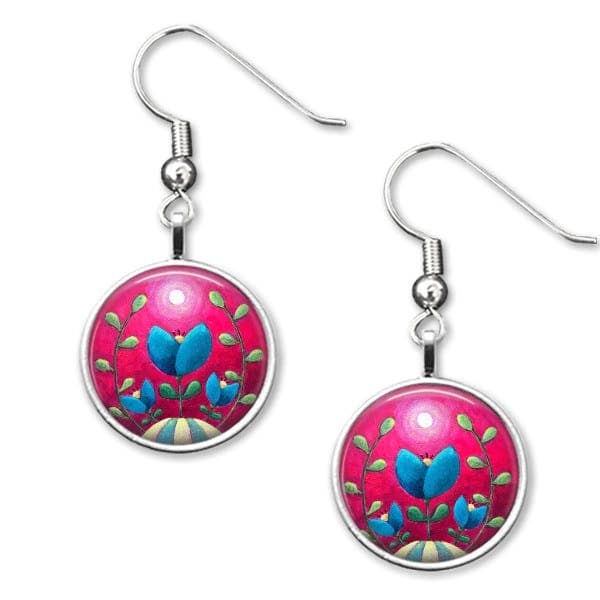 Pink Floral Renaissance Glass Drop Earrings for wholesale by Amélie Gagné Studio