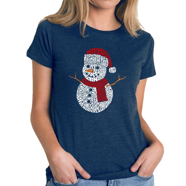 LA Pop Art - Wholesale Screen Printed T-Shirt - Women's - Christmas Snowman - Women's Premium Word Art T-Shirt3