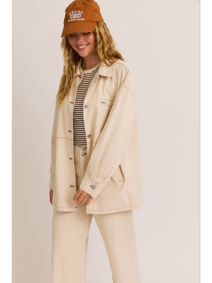 CREAM CONTRAST STITCH DETAIL OVERSIZED TWILL JACKET
for wholesale on Faire