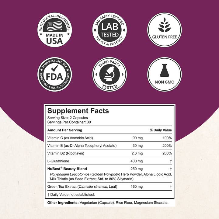 NuBest Nutrition - Wholesale Oral Supplement/Vitamin - NuBest White, Skin Brightening & Antioxidants, 60 Vegan Caps4