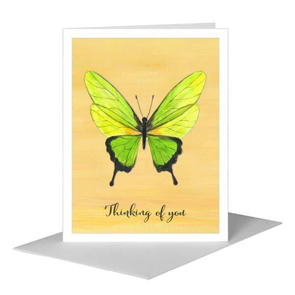 Printed Canvas - Wholesale Thinking of You Card - Iridescent Butterfly, Greeting Card (8673G)