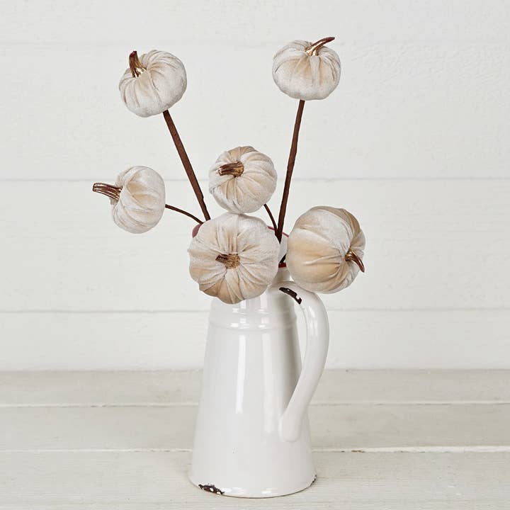 Impressive Enterprises, Inc. - Wholesale Artificial Flowers - 31353-15in Pick-Velvet gold stem mini pumpkins-Champagne