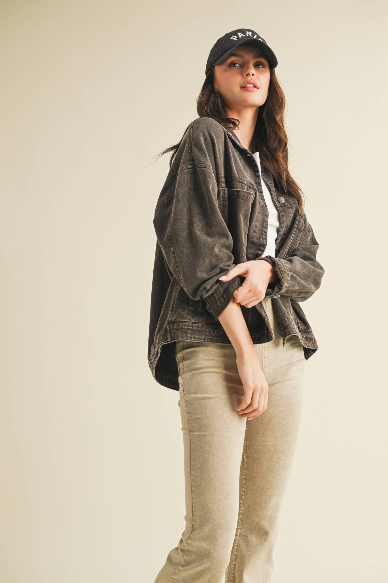 BLACK COFFEE BACK PLEATED JACKET for wholesale on Faire2