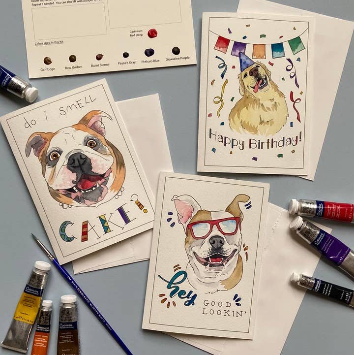 Emily Marie Watercolors - Wholesale DIY Craft Kit - Watercolor Painting Kit: Dog Greeting Cards0
