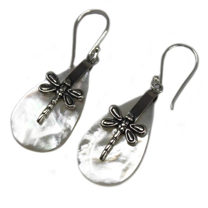 Shell & Silver Earrings - Dragonflies - MOP for wholesale by Ancient Wisdom