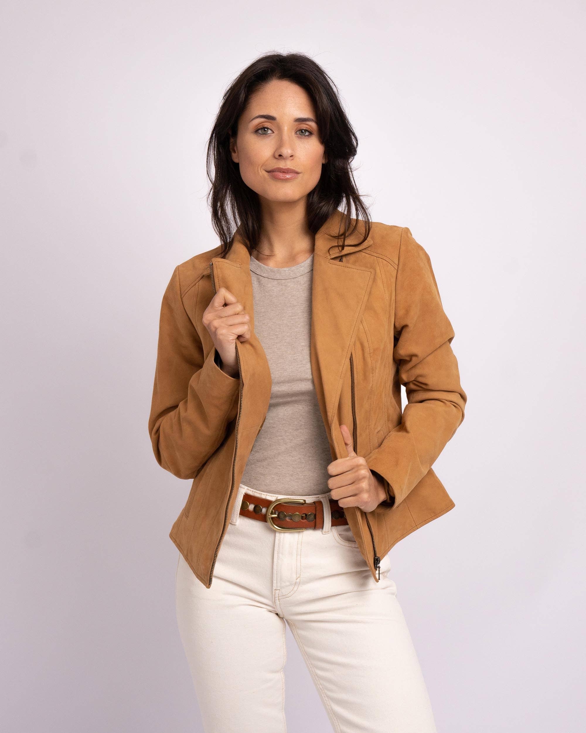 Garcia | Camel Suede Moto Leather Jacket - SHIPS IN 3 WEEKS for wholesale on Faire1