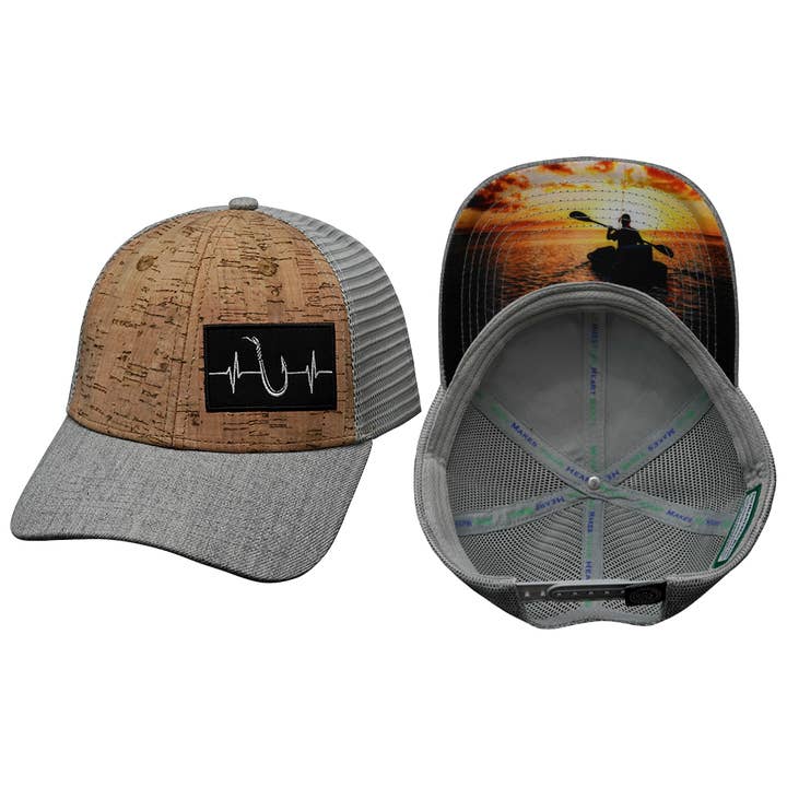 Fishing - 6 Panel - Shallow Fit - Cork - Heather Gray (Unisex) for wholesale by The Heartbeat Brand