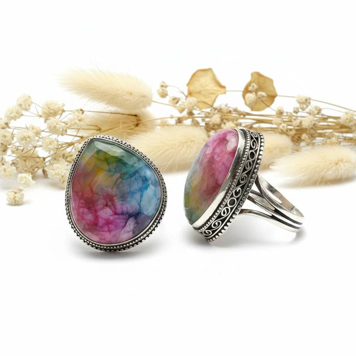 Regnbåge Solkvarts Stenring för wholesale av Produtos Namasté