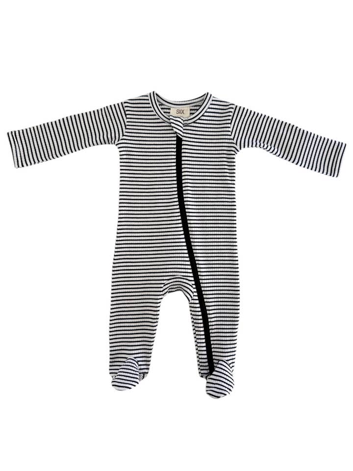 SIIX Collection - Wholesale Jumpsuit - Baby - Black Stripe / Organic Ribbed Zip Footie2
