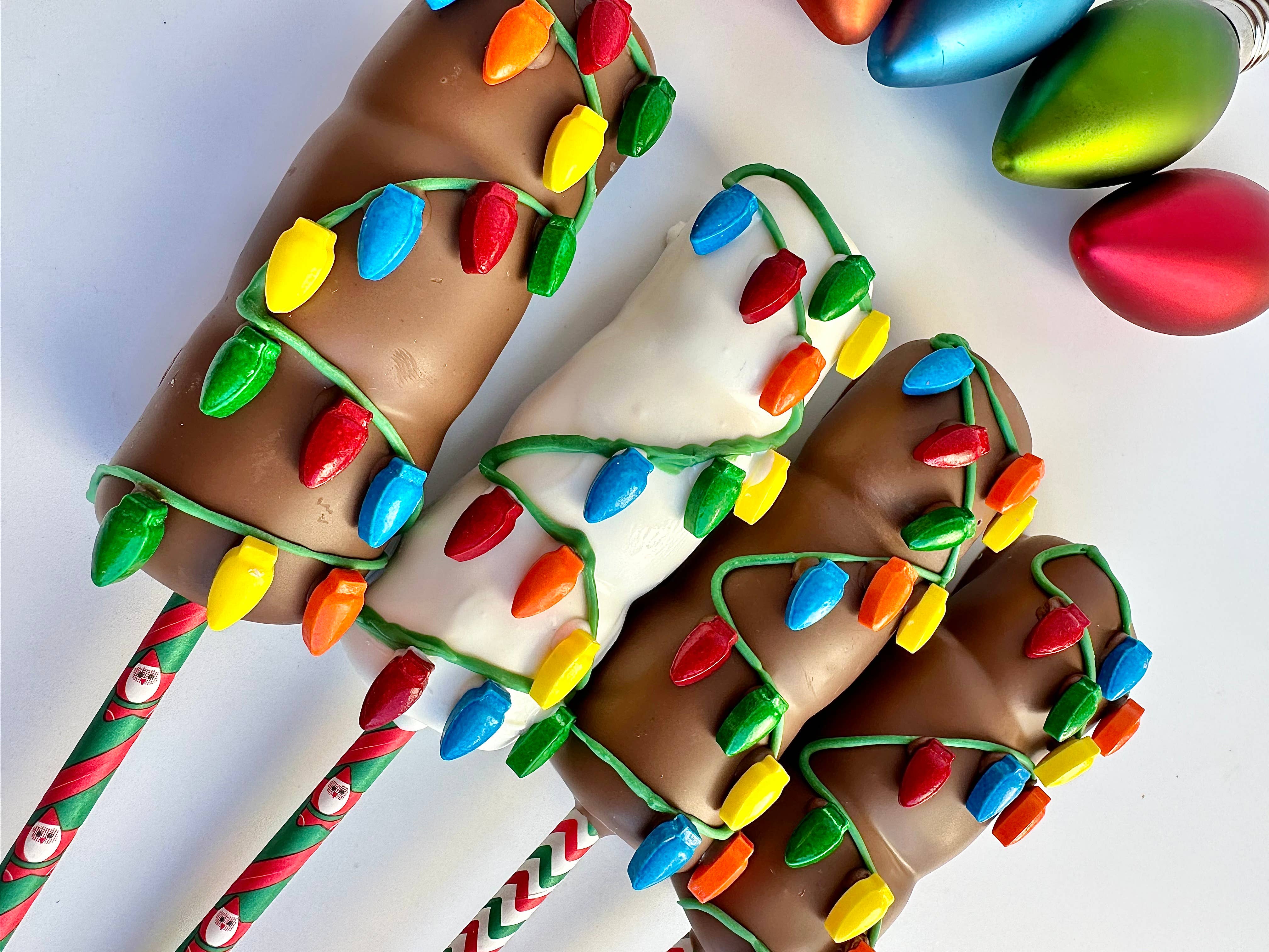 Delightful Chocolates - Wholesale Chocolate Covered Sweets - Christmas Lights Chocolate Covered Triple Marshmallow Pops5