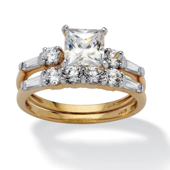 2 Piece Princess-Cut CZ Bridal Ring Set in 10k Gold for wholesale by PalmBeach Jewelry
