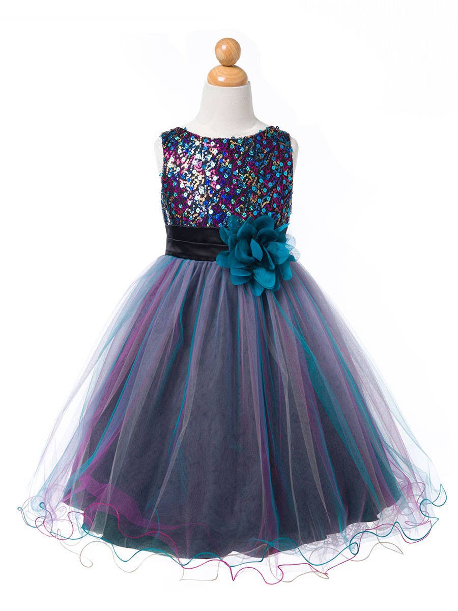 Angeline Kids - Wholesale Dress - Kids - Flower Girls Christmas Teal Beaded Sequin Tulle Dress1
