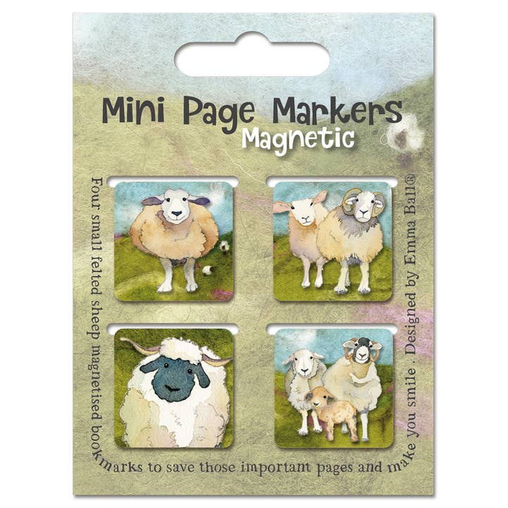 Felted Sheep Set of 4 Mini Magnetic Page Markers for wholesale by Emma Ball Ltd