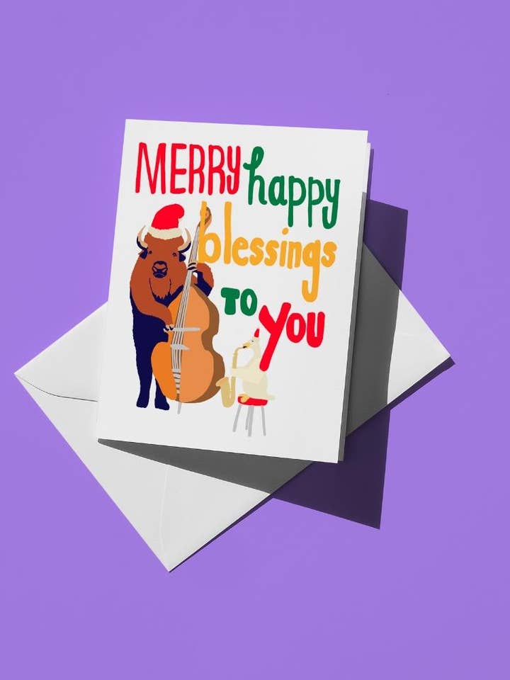 Feliz e Abençoado Cartão de Boas Festas para Si | Cartão de Natal Musical Bisonte de Inverno A2 | Cartolina Premium Mate com Envelopes por atacado de semiserious studio