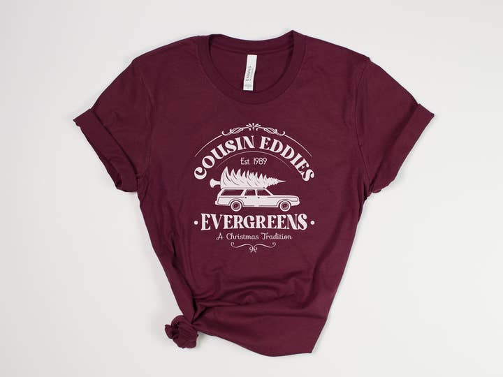 Stiles Tee Co. - Wholesale Screen printed t-shirt – unisex - Christmas T-Shirt – Cousin Eddie’s Evergreens – Vintage Tee3