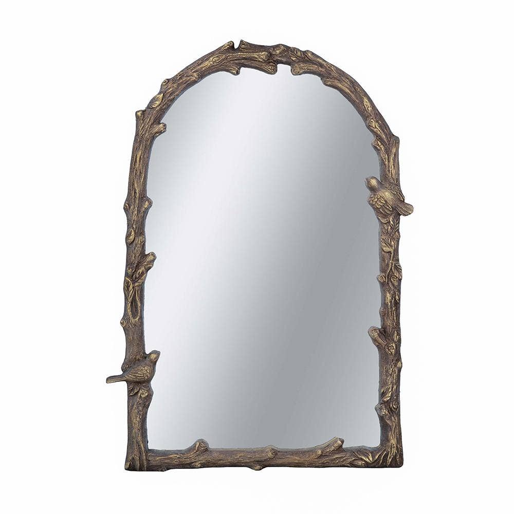 A&B Home Group Inc. - Wholesale Wall Mirror - 24x1.5x34" Arched Wall Mirror w/ Botanical & Bird - Gold0