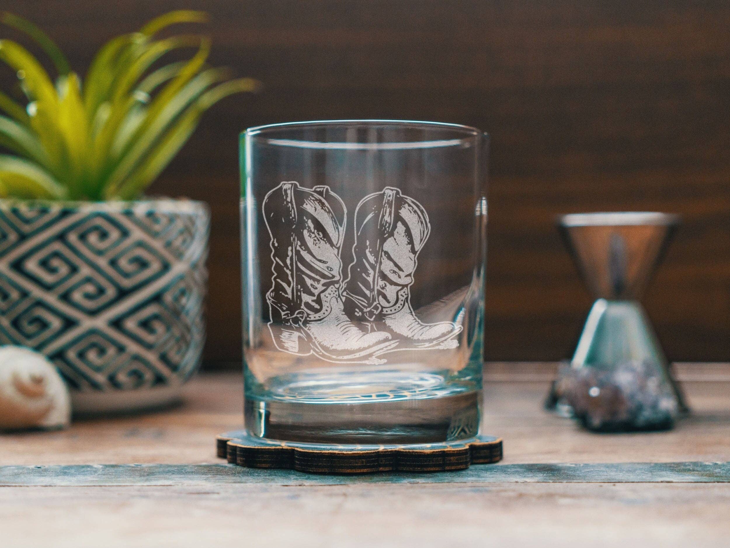 Benoit's Design Co. - Wholesale Cocktail/liquor glass - Cowboy Boots Etched Drinking Glasses