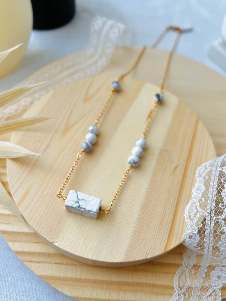 Howlite Beaded Necklace, Dainty for wholesale by Lavender Avenue