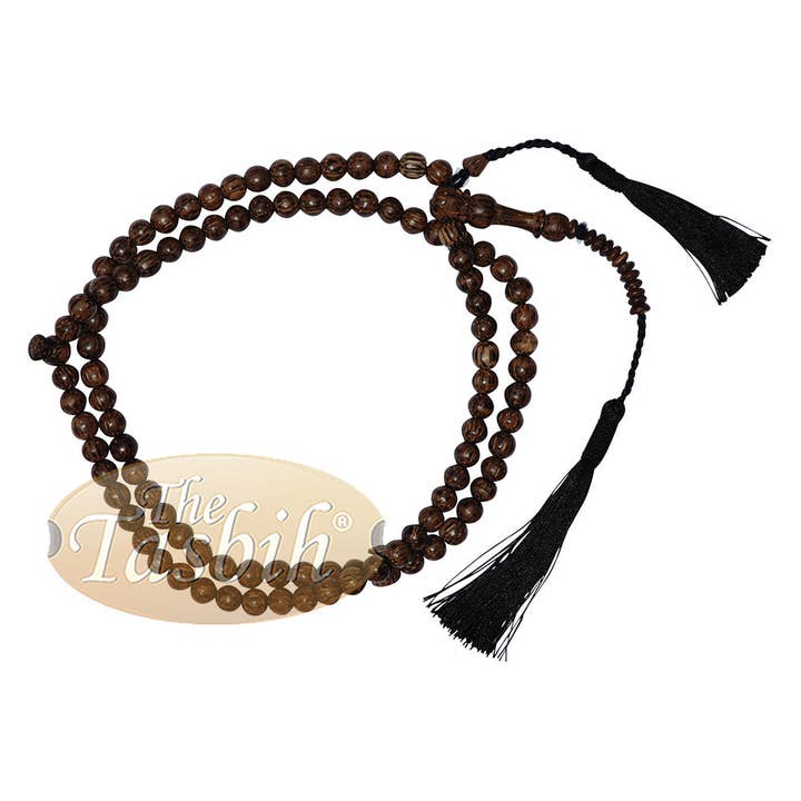 Tasbih musulman en bois de palmier à sucre exotique de 8 mm avec pompon noir pour la vente par IndoMode