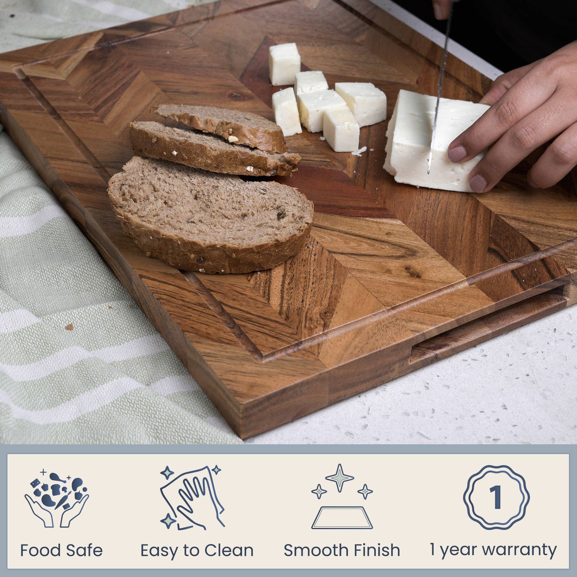 The Fine Living Company - Wholesale Cutting Board - Handmade Indian Acacia Wood Large Thick Chopping Board4