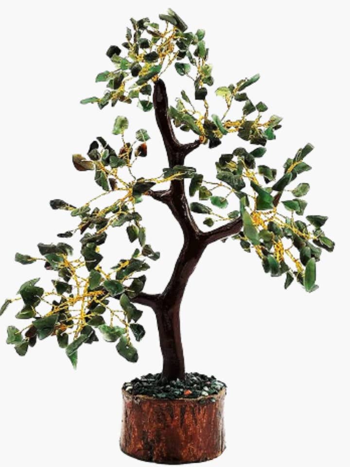 Green Jade Gemstone/Crystal Tree,300 chips Golden wired Tree for wholesale by AmazeU