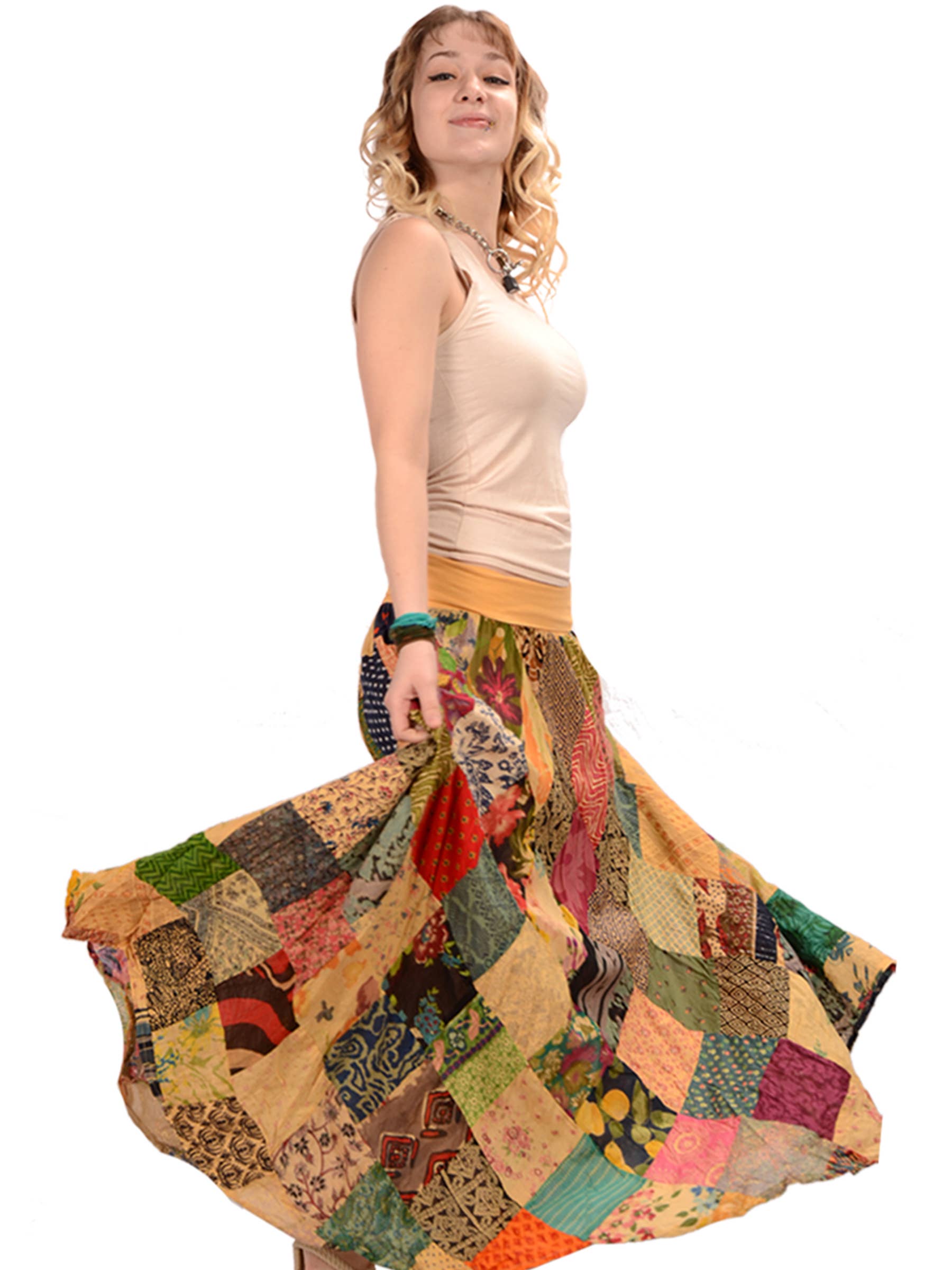Gypsy Rose - Wholesale Skirt - Women's - Festival Frolic Patchwork with Super Comfy Waist Skirt