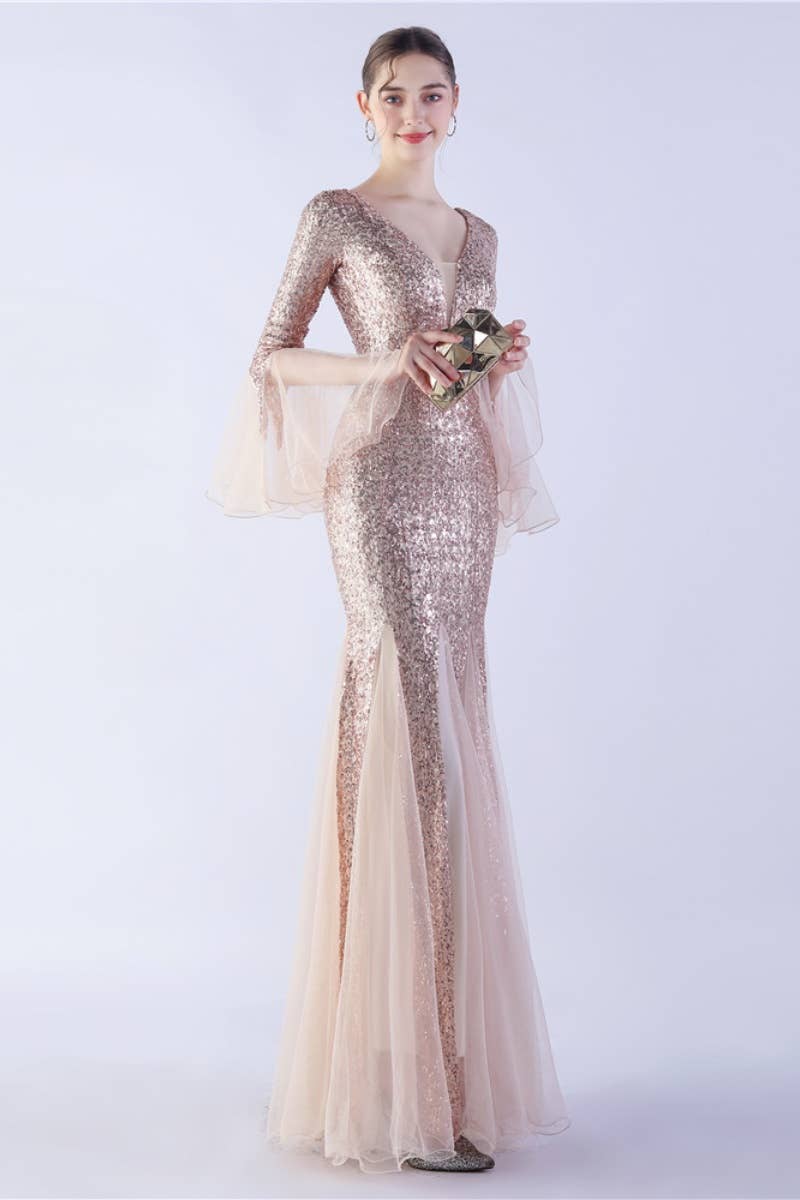 NINEXIS - Wholesale Dress - Women's - CWDMD3627_WAVY MESH BANQUET STAGE SEQUIN DRESS DRESS LONG20