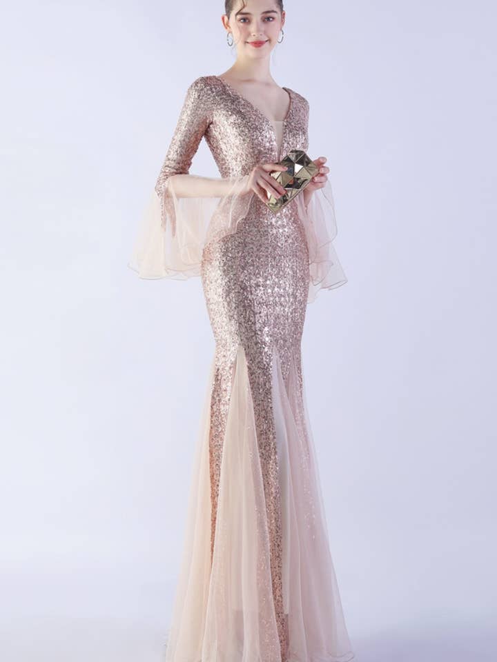 NINEXIS - Wholesale Dress - Women's - CWDMD3627_WAVY MESH BANQUET STAGE SEQUIN DRESS DRESS LONG20