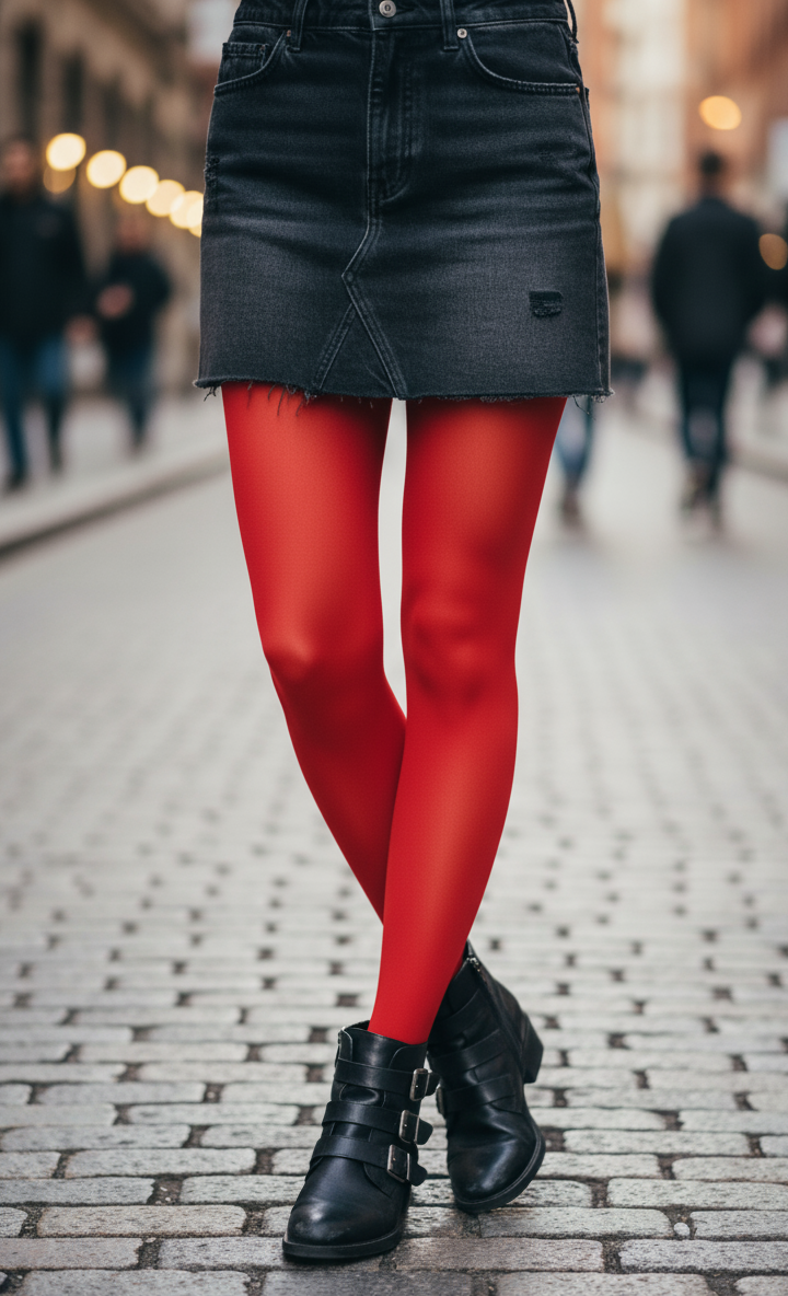 Sokisahtel I BestSockDrawer – wholesale Tights - Dam – STIINA 40 deniers röd halv-opaque damstrumpbyxor1