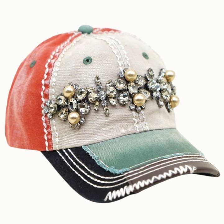 Olive & Pique - Wholesale Baseball Cap - Women's - Bejeweled Bling Glitz Three-Toned Cap, Adjustable