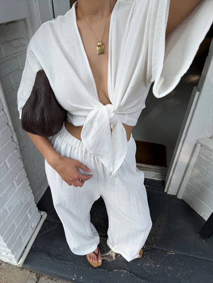 Top à cravate en coton gaufré Bobbie pour la vente par Na Nin