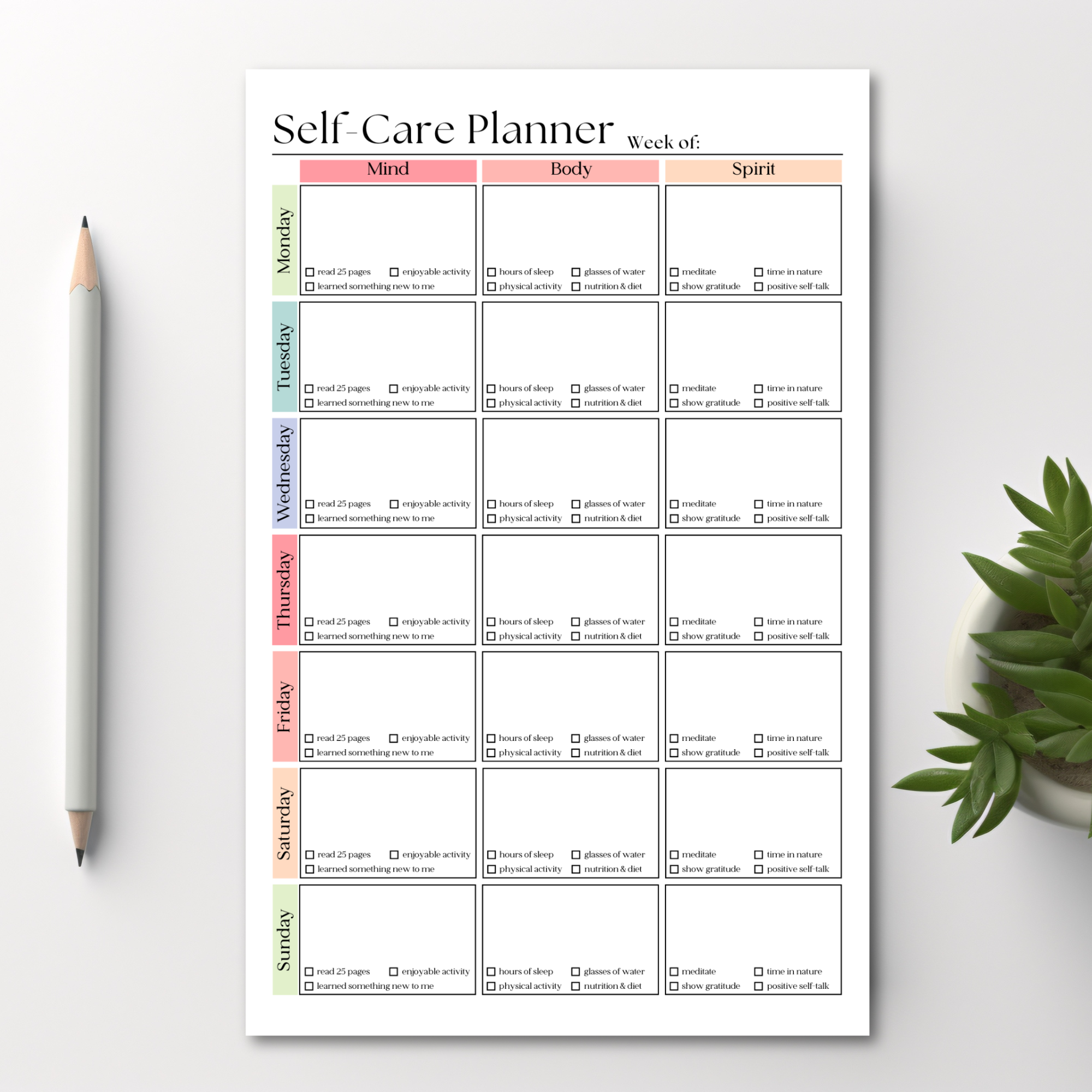 Eleventh and Taylor - Wholesale Notepad - Weekly Self-Care Planner: 50 Page Tear-Off Notepad1
