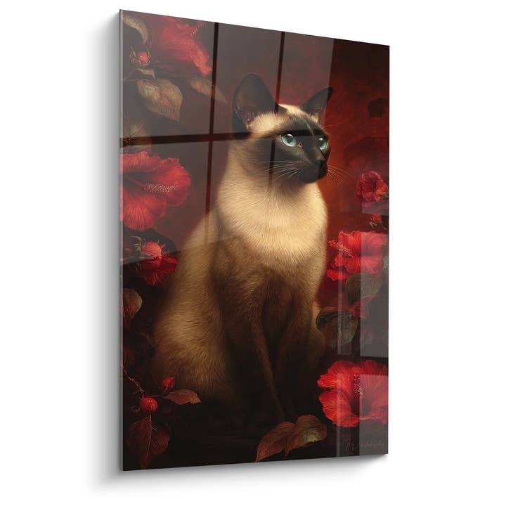 Tabella Gatto Balinese con Ibischi Rossi - Eleganza Floreale - Edizione gatto Balinese per la vendita all'ingrosso da parte di Walensky