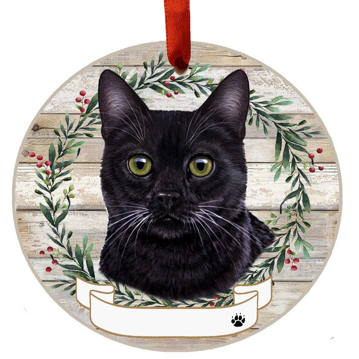 Black Cat Ceramic Wreath Ornament for wholesale by E&S Pets
