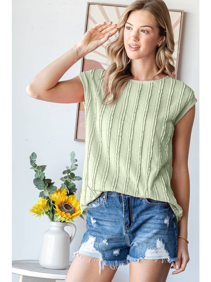 7th Ray - Vendita all'ingrosso Camicetta - Donna - Blusa a maniche corte con texture a righe leggere T59487