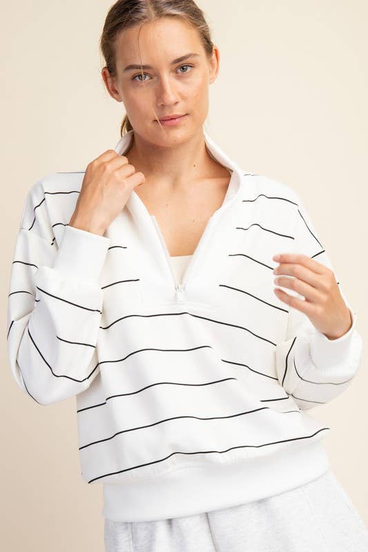 Sunday Morning - Wholesale Jacket - Women's - J0332PL37 PLUS STRIPE V-NECK MODAL POLY SPAN SCUBA JACKET 0