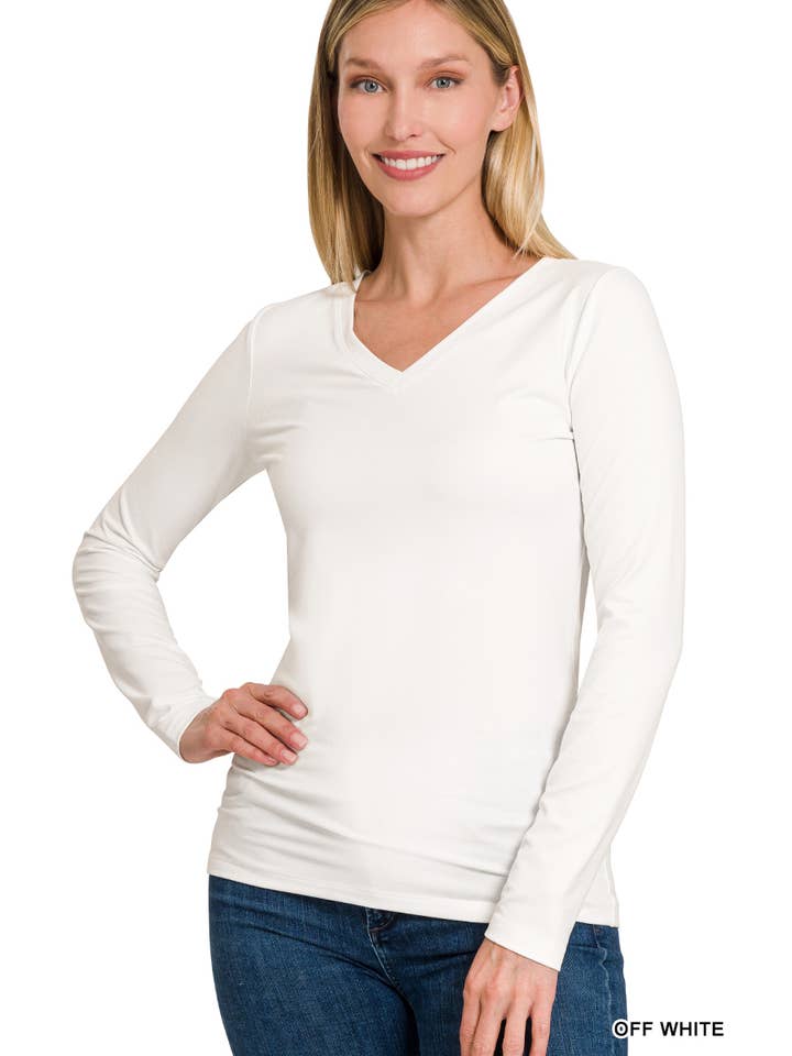 42POPS – Großhandel T-Shirt – Damen – Mikrofaser Langarm V-Ausschnitt T-Shirt4