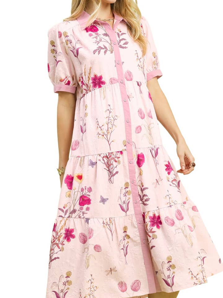 Jacquard blommönstrad maxiklänning med knappar. för wholesale av Vanilla Monkey