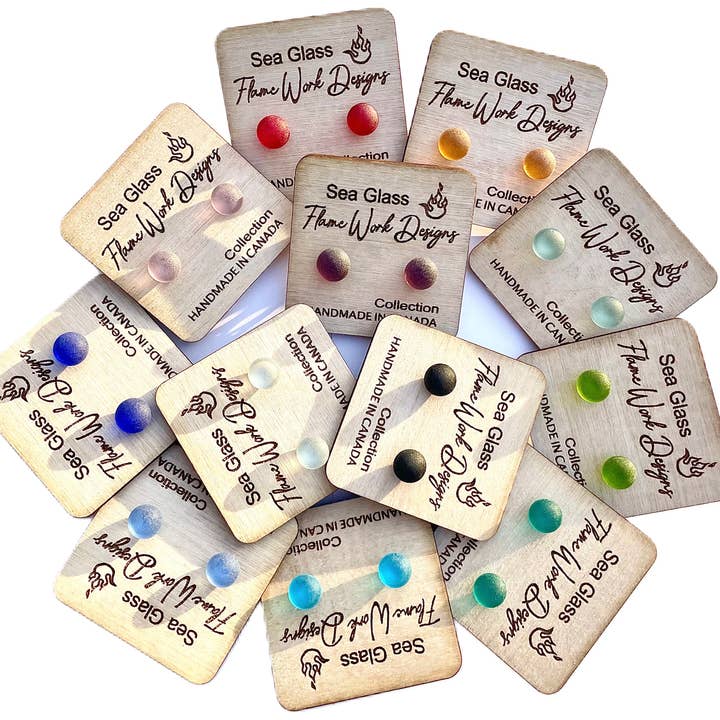 12 Pairs Rainbow Sea Glass Studs Collection 10% OFF for wholesale by Flame Work Designs - Glass Jewelry