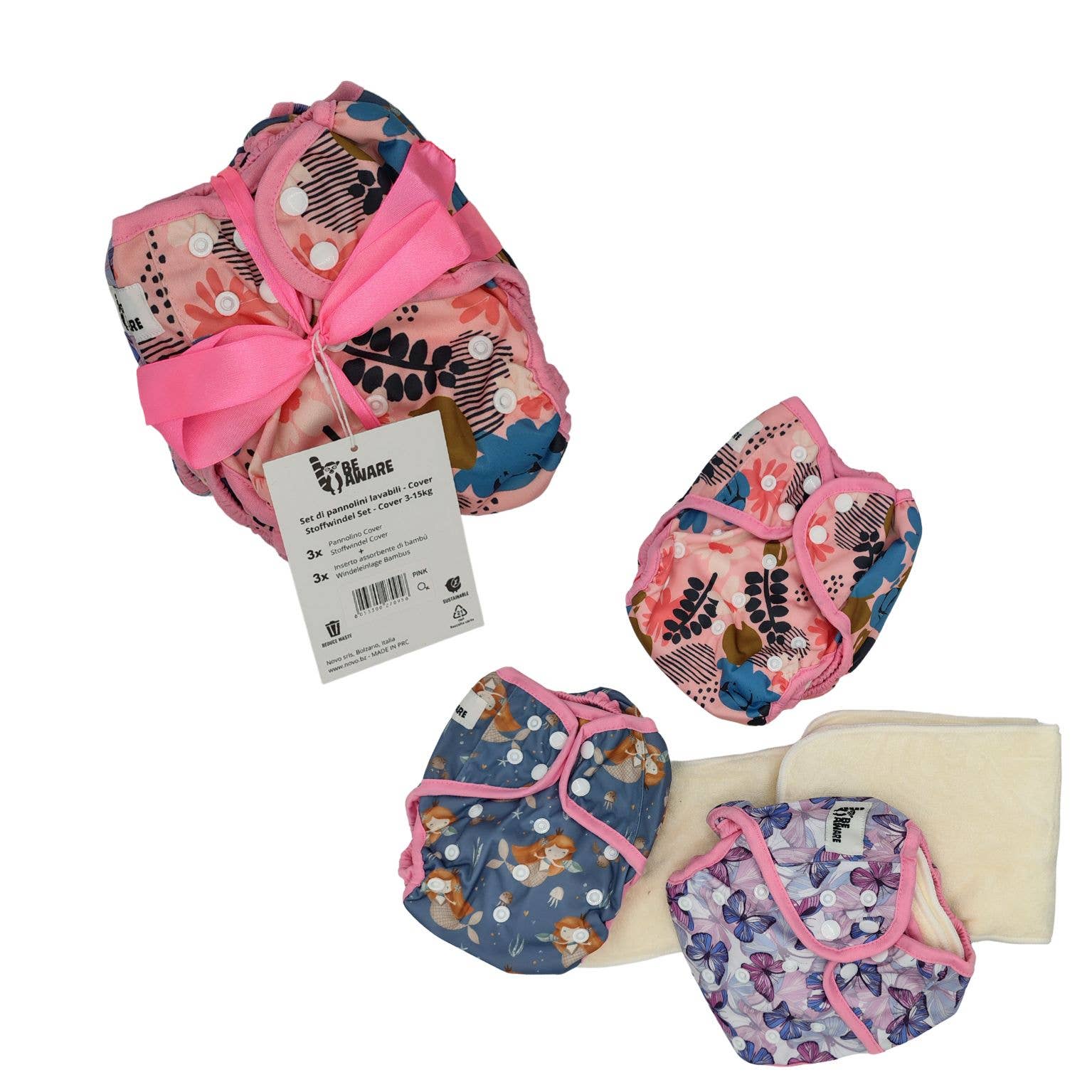Be Aware – Fralda de pano - Bebé por atacado – Conjunto de fraldas reutilizáveis de 3 peças Be Aware2
